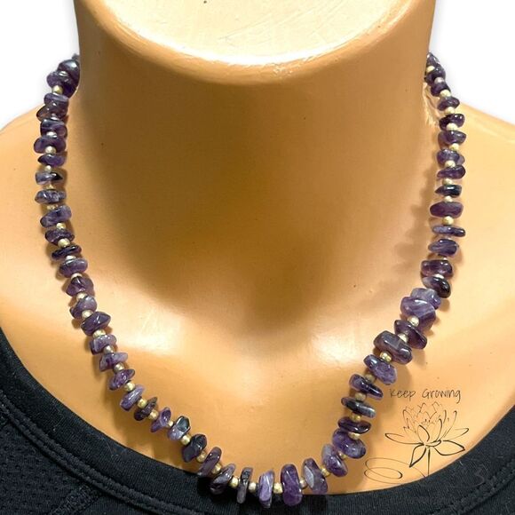 Vintage Hand Made Natural Polished Amethyst Gem Stones 16" Necklace - Picture 7 of 9